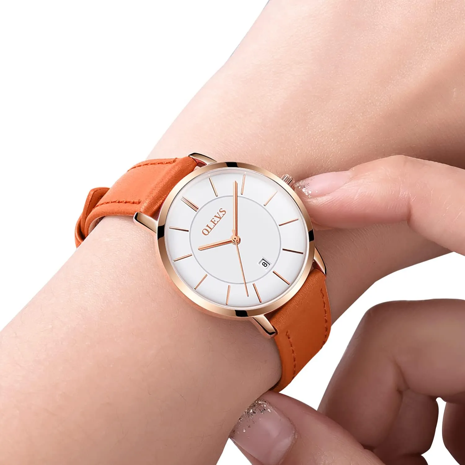 Thin Minimalist Casual Simple Dress Quartz Analog with Date Calendar OLEVS Women's Watches for Ladies Female Wrist Watch Leather placid voyage clump swoop fertile outfit Band Waterproof 