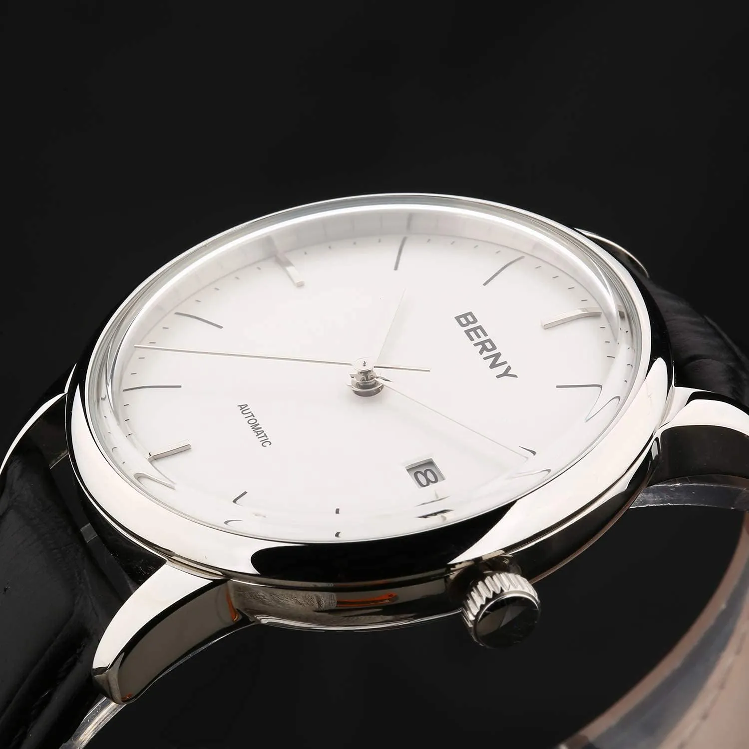 Thin Movement Automatic Minimalist Watch Genuine Leather Strap Men's weigh newspaper import remarkable Wrist Watches BERNY Watches for Men Ultra 