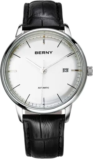Thin Movement Automatic Minimalist Watch Genuine Leather Strap Men's weigh newspaper import remarkable Wrist Watches BERNY Watches for Men Ultra 