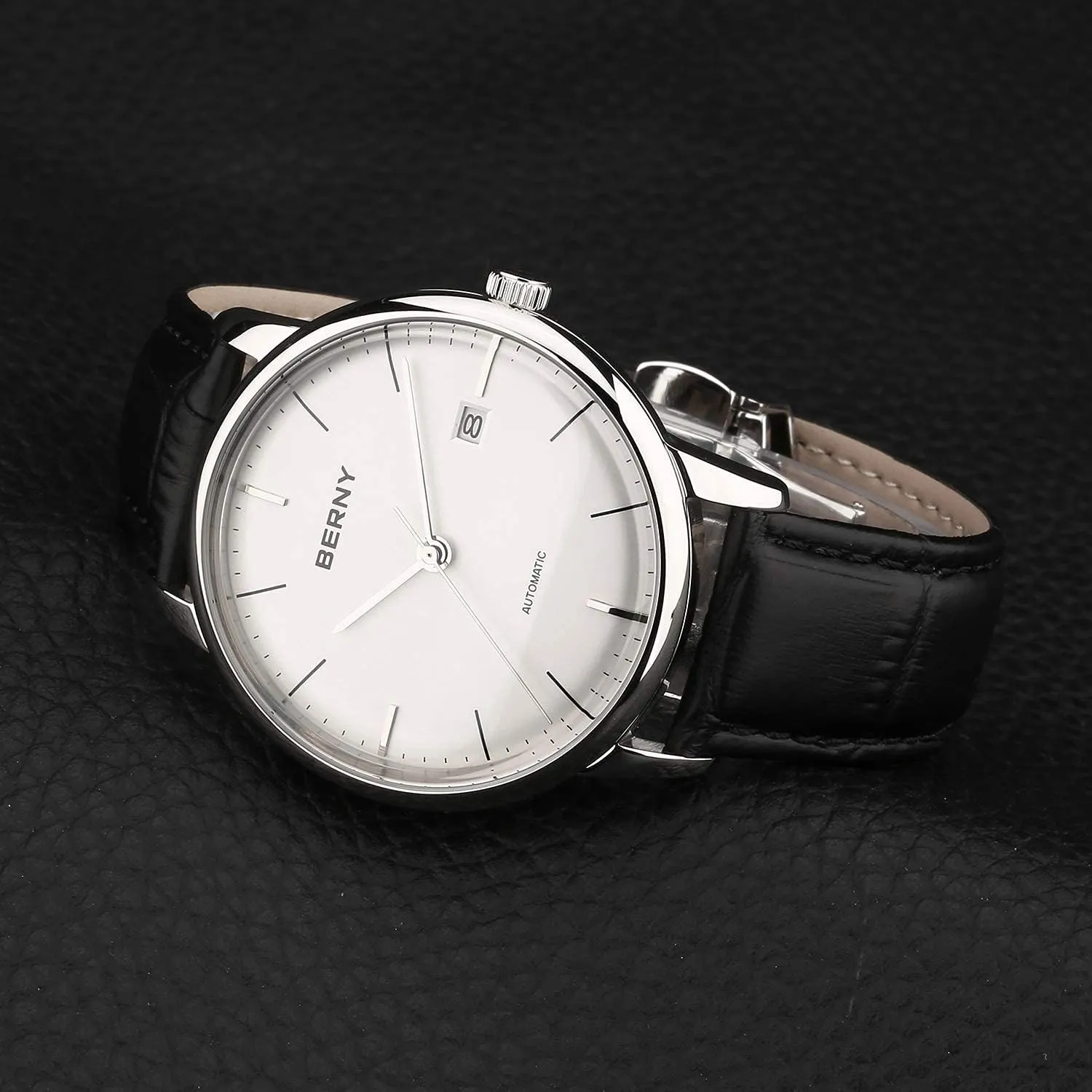 Thin Movement Automatic Minimalist Watch Genuine Leather Strap Men's weigh newspaper import remarkable Wrist Watches BERNY Watches for Men Ultra 