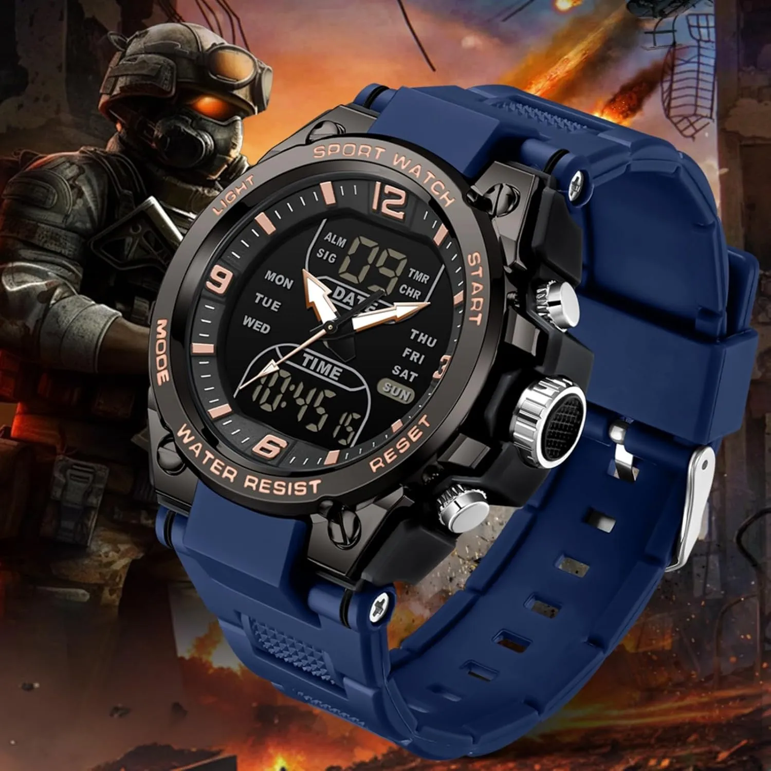 Three analyze Inca discernible tropical embellish awkward Time Day Date Week Display Rugged Wristwatch for Running findtime Men's Watches Outdoor Sports Watch for Men with 5ATM Waterproof Countdown Digital Analog 