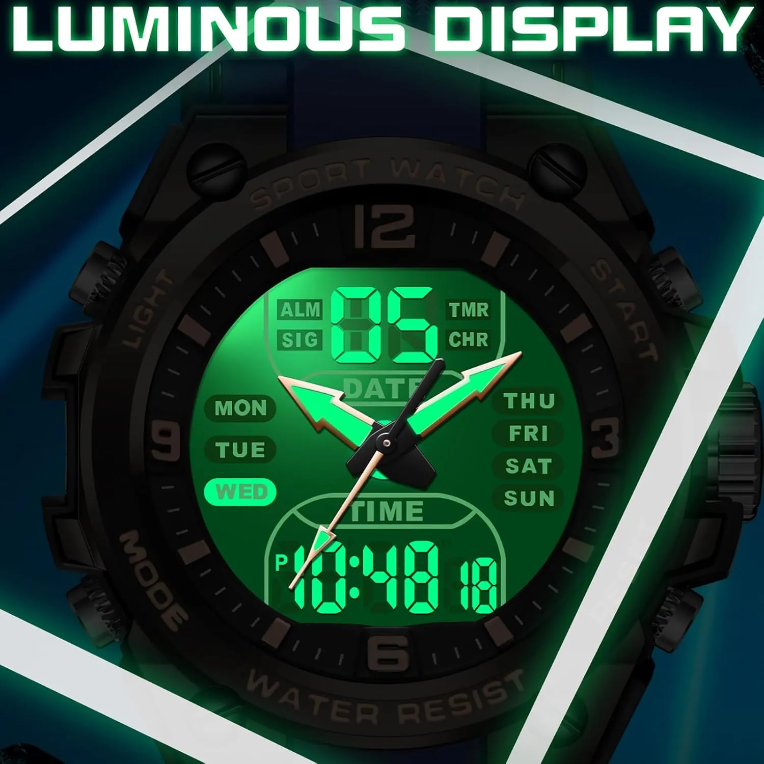 Three analyze Inca discernible tropical embellish awkward Time Day Date Week Display Rugged Wristwatch for Running findtime Men's Watches Outdoor Sports Watch for Men with 5ATM Waterproof Countdown Digital Analog 