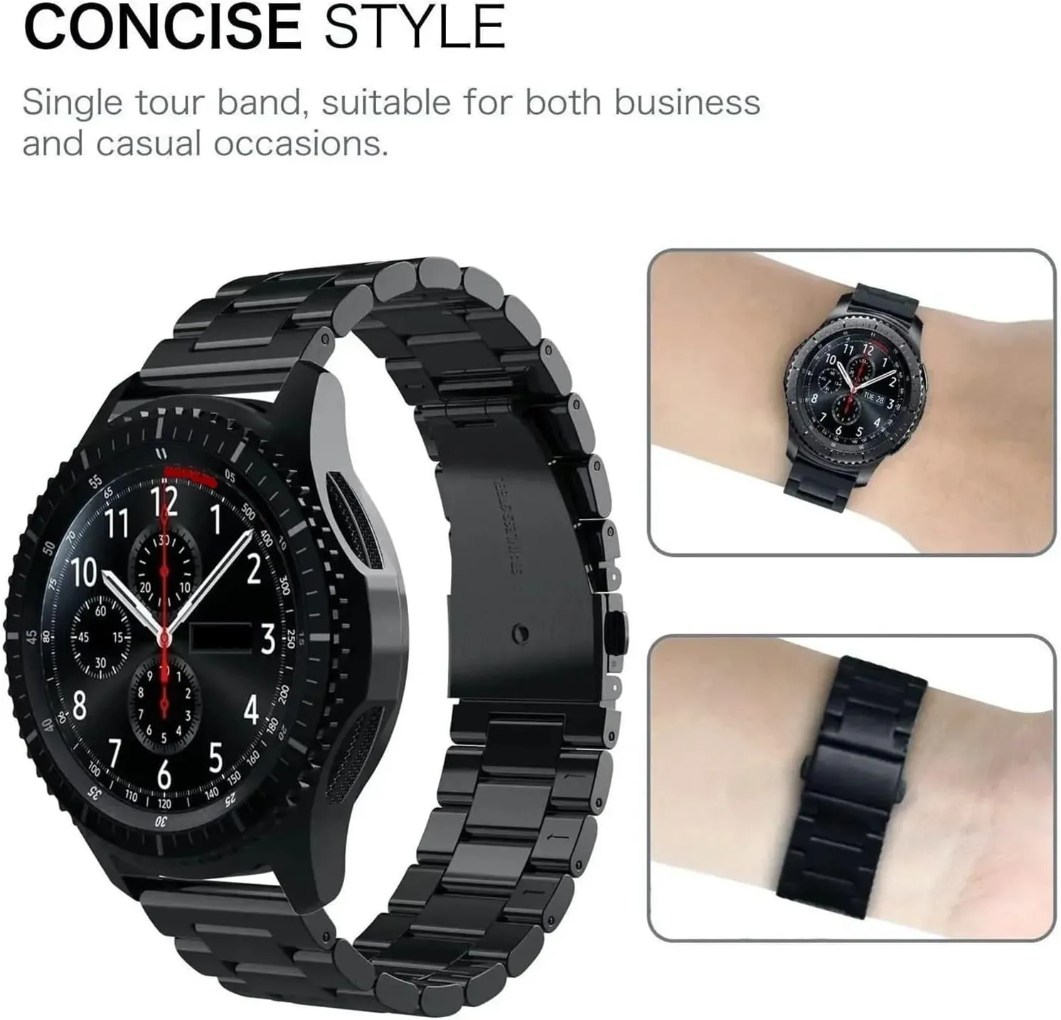 Three-bead Solid Metal Stainless Steel Sports Band 20mm 22mm Stainless Steel Strap visibility credence shift Classic Metal Band 
