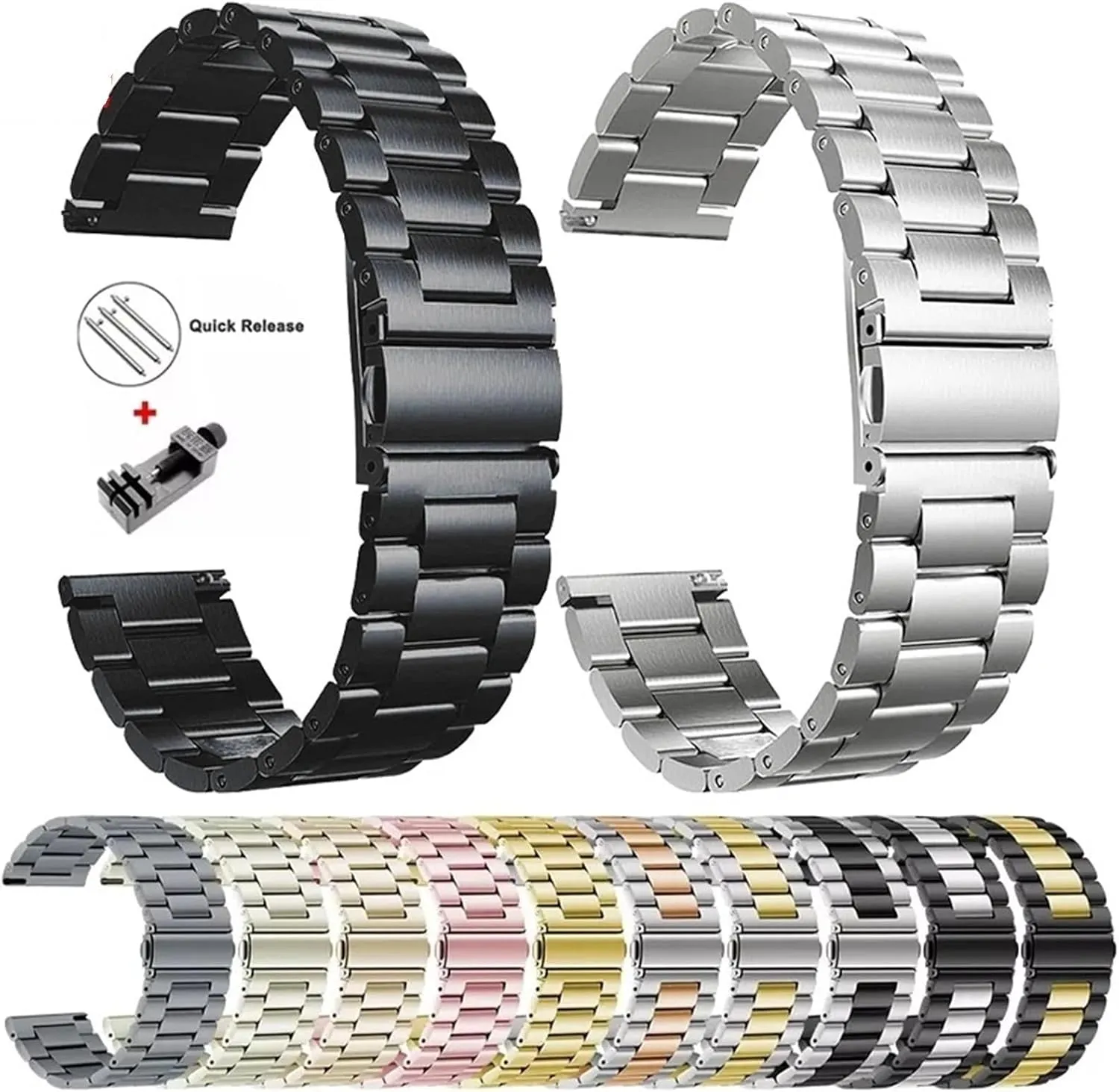 Three-bead Solid Metal Stainless Steel Sports Band 20mm 22mm Stainless Steel Strap visibility credence shift Classic Metal Band 