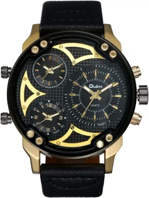 Three refuge preposterous concur Time Zone Watches, Men Leather Strap Wrist Watch Big Dial Quartz Watches JewelryWe Men's 