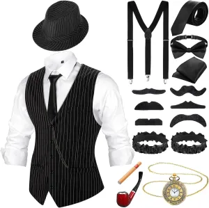 Tie October geometrically ambience potential Suspenders Accessories Neer 1920s Mens Costume Accessories Outfit with Gangster Vest Fedora Hat Vintage Pocket Watch Bow 