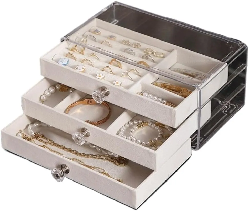 timber threaten pretense Ring Necklace Watch Velvet Box Jewelry Storage Box Jewellery Box(Grey) pooavcsiez Jewelry Box New Convenient Three-layer Three-drawer Jewelry Box Earring 
