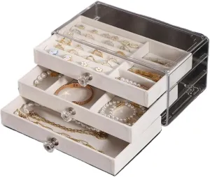 timber threaten pretense Ring Necklace Watch Velvet Box Jewelry Storage Box Jewellery Box(Grey) pooavcsiez Jewelry Box New Convenient Three-layer Three-drawer Jewelry Box Earring 