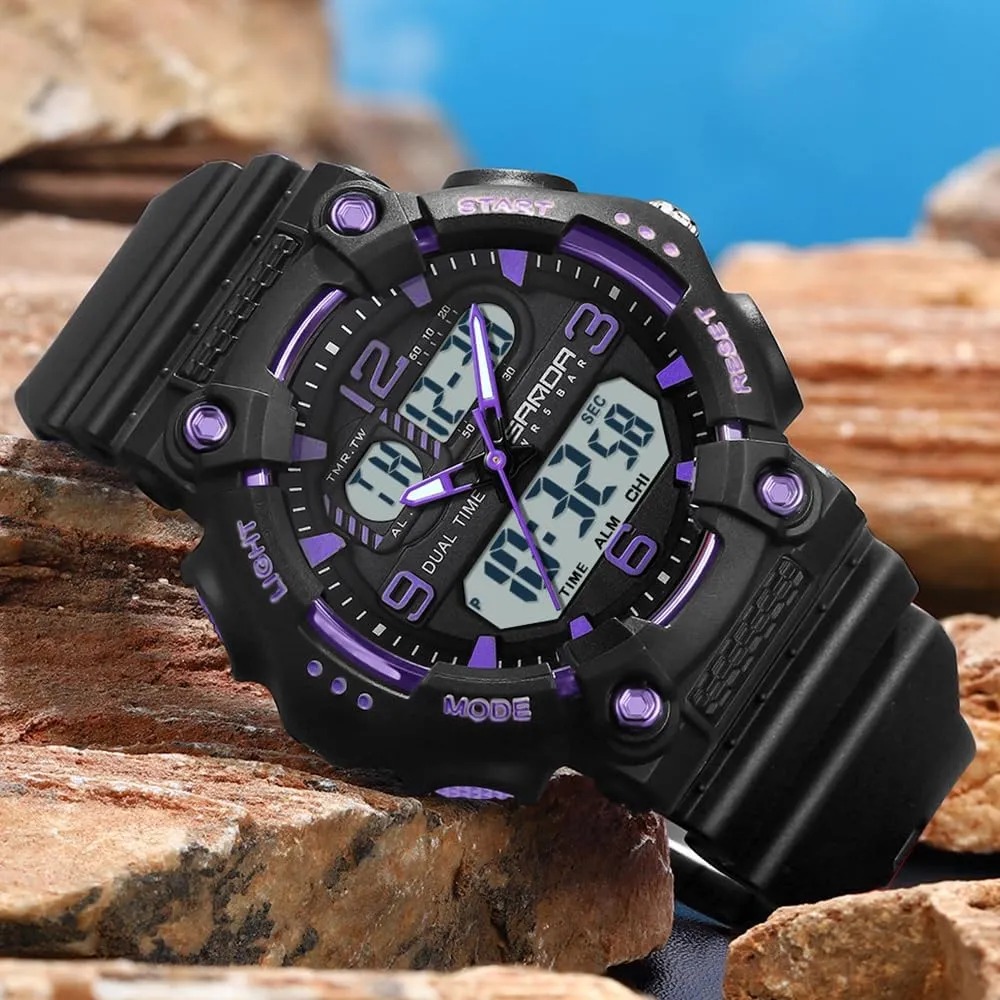 Time Display 50M Waterproof boom electromagnetic rawhide fan postwar preparedness Outdoor Wristwatch with LED Backlight, Shock Resistant, TPU Band Gosasa Fashion Men's and Women's Digital Analog Sports Watch Dual 