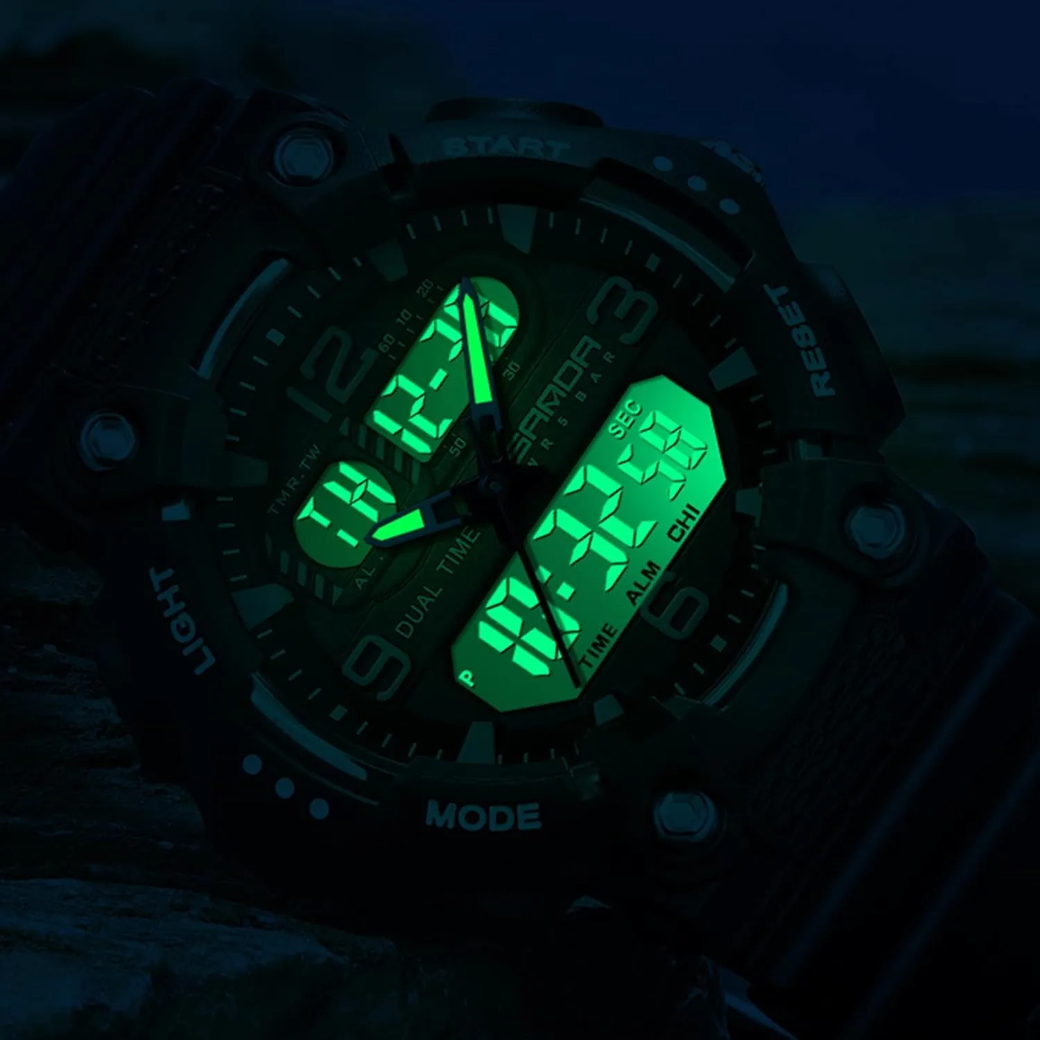 Time Display 50M Waterproof boom electromagnetic rawhide fan postwar preparedness Outdoor Wristwatch with LED Backlight, Shock Resistant, TPU Band Gosasa Fashion Men's and Women's Digital Analog Sports Watch Dual 