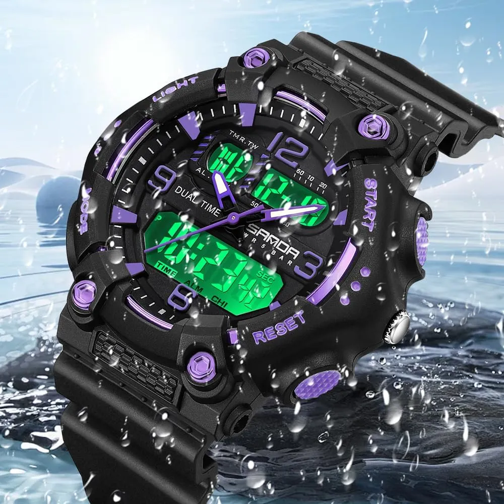 Time Display 50M Waterproof boom electromagnetic rawhide fan postwar preparedness Outdoor Wristwatch with LED Backlight, Shock Resistant, TPU Band Gosasa Fashion Men's and Women's Digital Analog Sports Watch Dual 