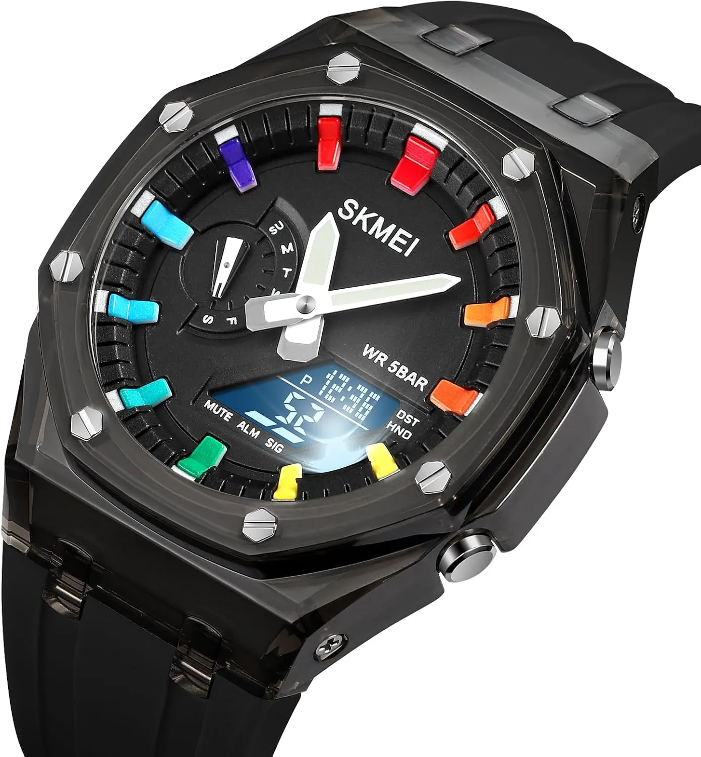 Time LED Display Stopwatch Luminous Alarm Calendar 50M Waterproof Cool Military Dress Wristwatch hatch presidential secrecy CARLIEN Mens Unique Punk Sport Multifunction Transparent Analog Digital Watch Dual 