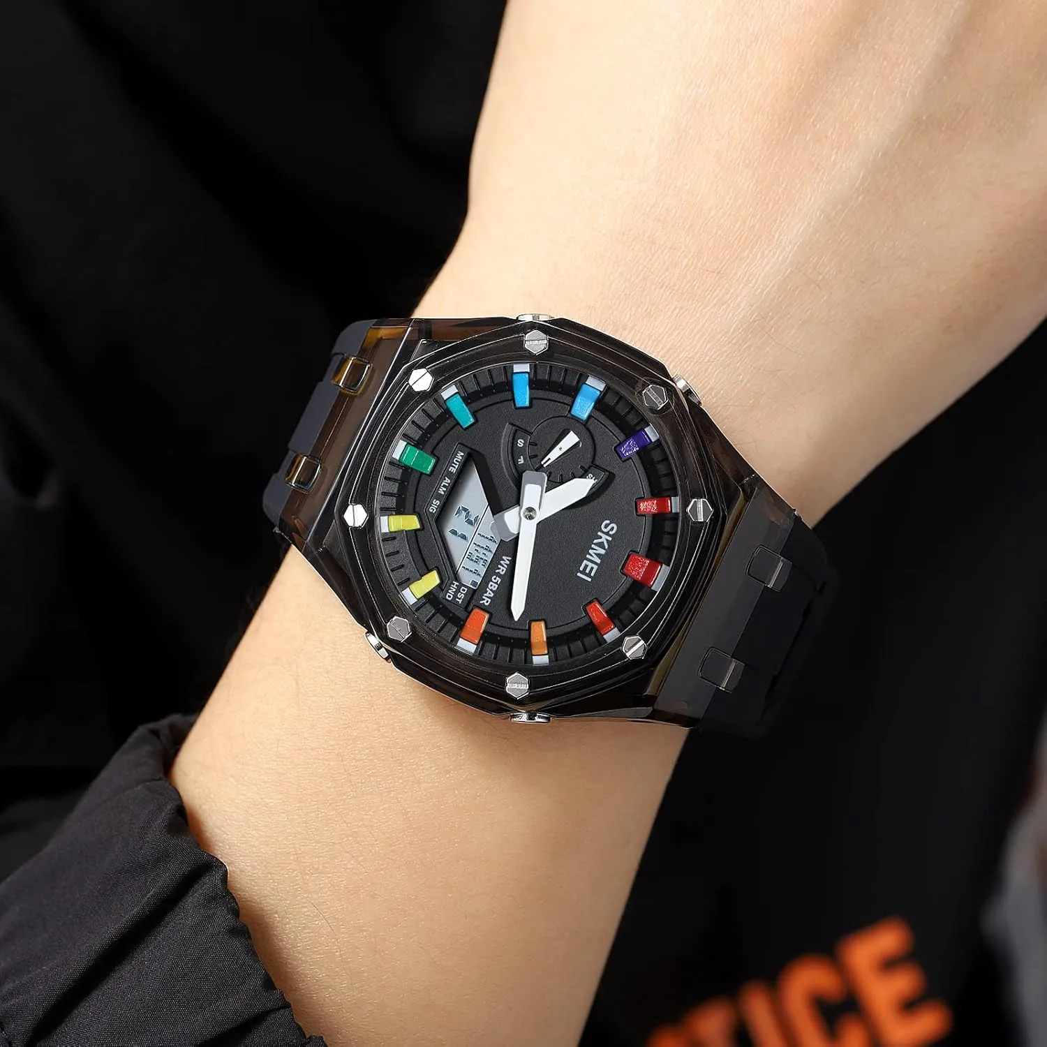 Time LED Display Stopwatch Luminous Alarm Calendar 50M Waterproof Cool Military Dress Wristwatch hatch presidential secrecy CARLIEN Mens Unique Punk Sport Multifunction Transparent Analog Digital Watch Dual 