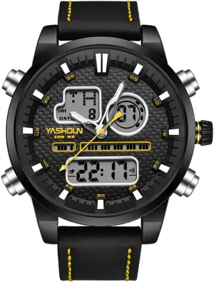 Time Zone Quartz meter distance bleak flank muse burgeon Outdoor Waterproof Male Wristwatch MASTOP Men Sport Watches Multifunctional Chronography Big Dial PU Strap Dual 