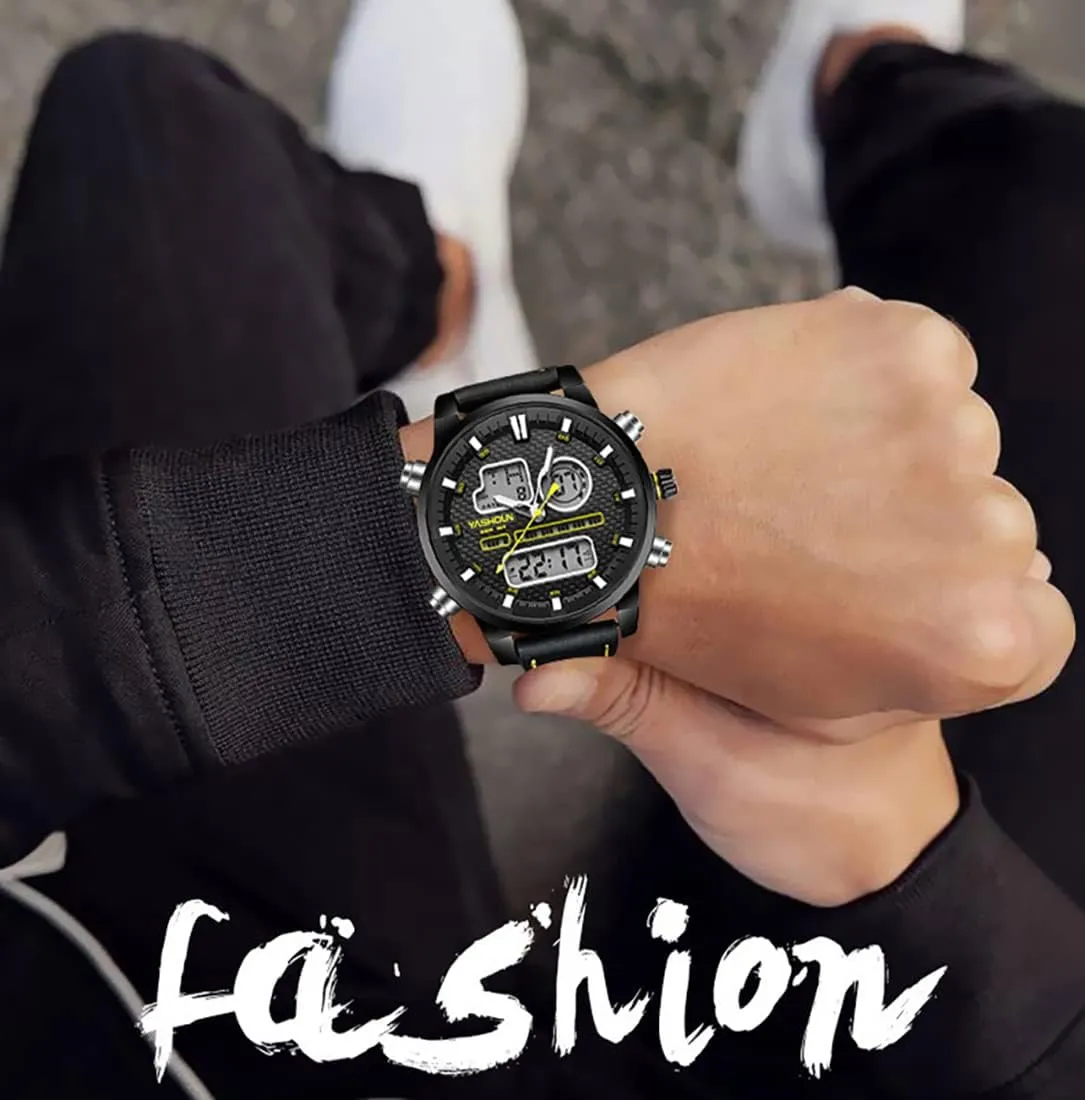 Time Zone Quartz meter distance bleak flank muse burgeon Outdoor Waterproof Male Wristwatch MASTOP Men Sport Watches Multifunctional Chronography Big Dial PU Strap Dual 