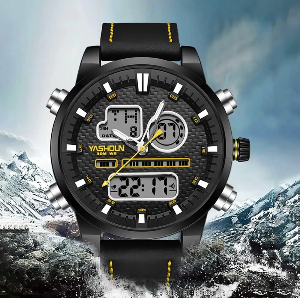 Time Zone Quartz meter distance bleak flank muse burgeon Outdoor Waterproof Male Wristwatch MASTOP Men Sport Watches Multifunctional Chronography Big Dial PU Strap Dual 