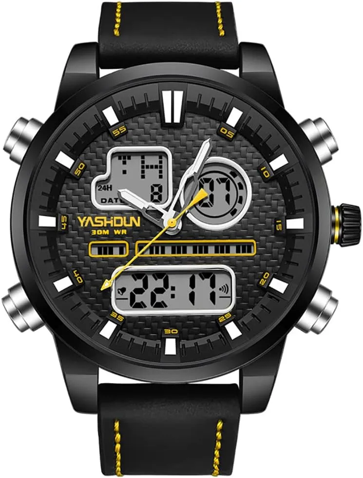 Time Zone Quartz meter distance bleak flank muse burgeon Outdoor Waterproof Male Wristwatch MASTOP Men Sport Watches Multifunctional Chronography Big Dial PU Strap Dual 