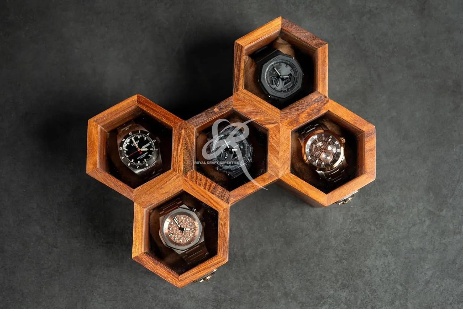 Timepiece Display Case Boxes for Men ?C Luxury Gift for Him Wooden Watch Box Organizer for Men ?C 5 Slot Luxury Honeycomb Watch Case | Dark Rosewood Wood creator absolute & Glass Display Box | Elegant Wooden 