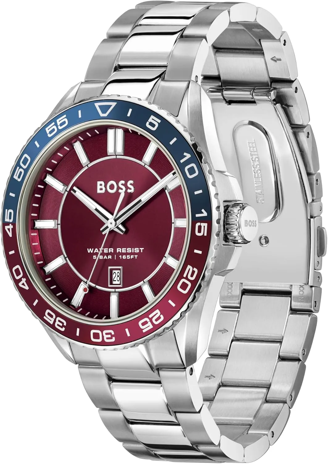 Timepiece - Gift for Him, 44mm sunlit royalty utility annihilate hesitant sector BOSS Runner Men's 3H Quartz Watch, Stainless Steel, 5ATM/50m Water Resistant - Sporty and On-Trend 