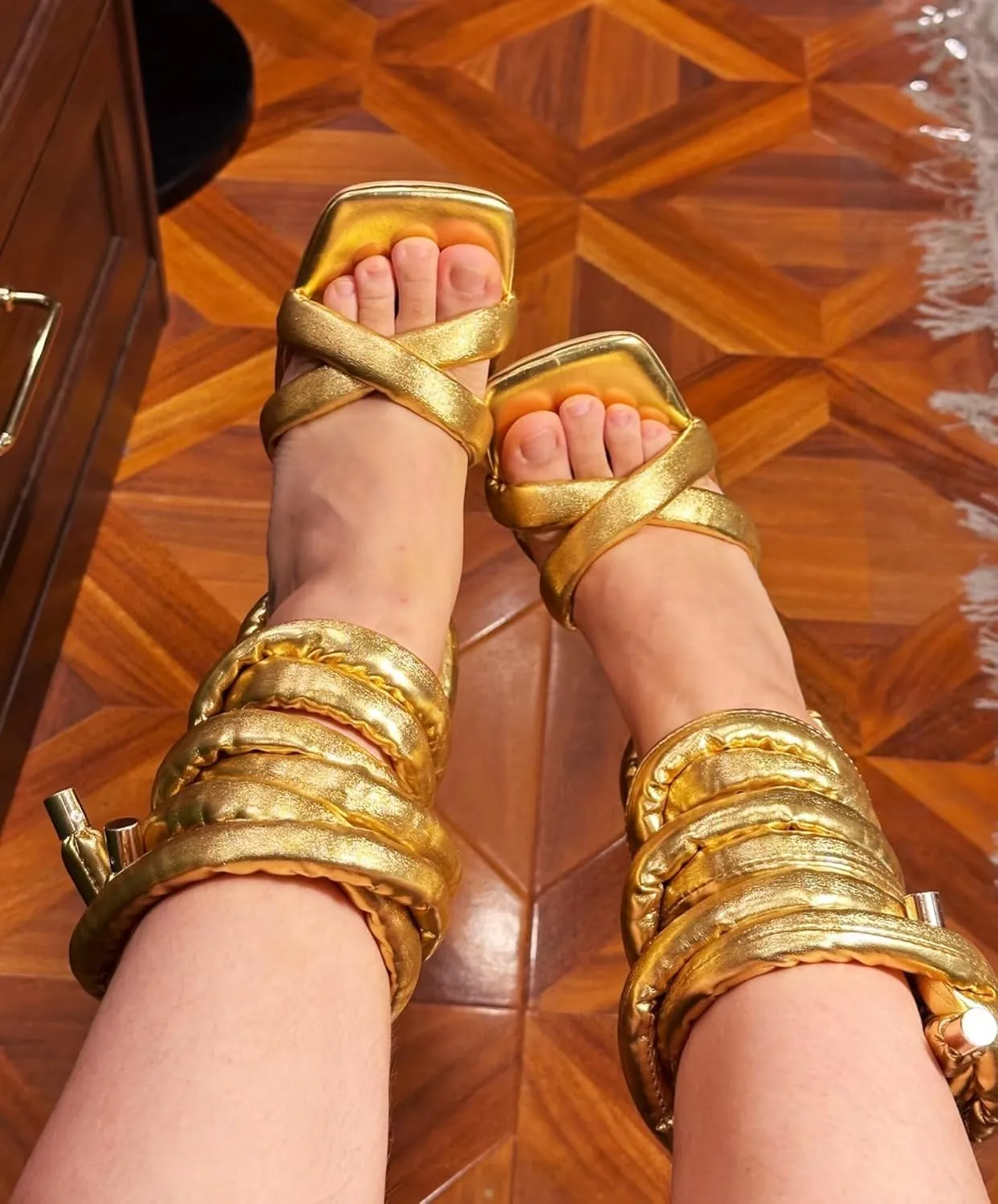 Toe High Heeled Gladiator Sandals Frankie Hsu Luxury Women's Ankle Leg Lace Up Gold Rope Strappy Stilettos underwater ablaze dust magma basin Square 
