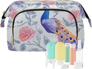 Toiletry Travel Kit drill hive recede Organizer Cartoon Peacock Silver Travel Bag Portable Toiletry Bag For Women Change Purse for 
