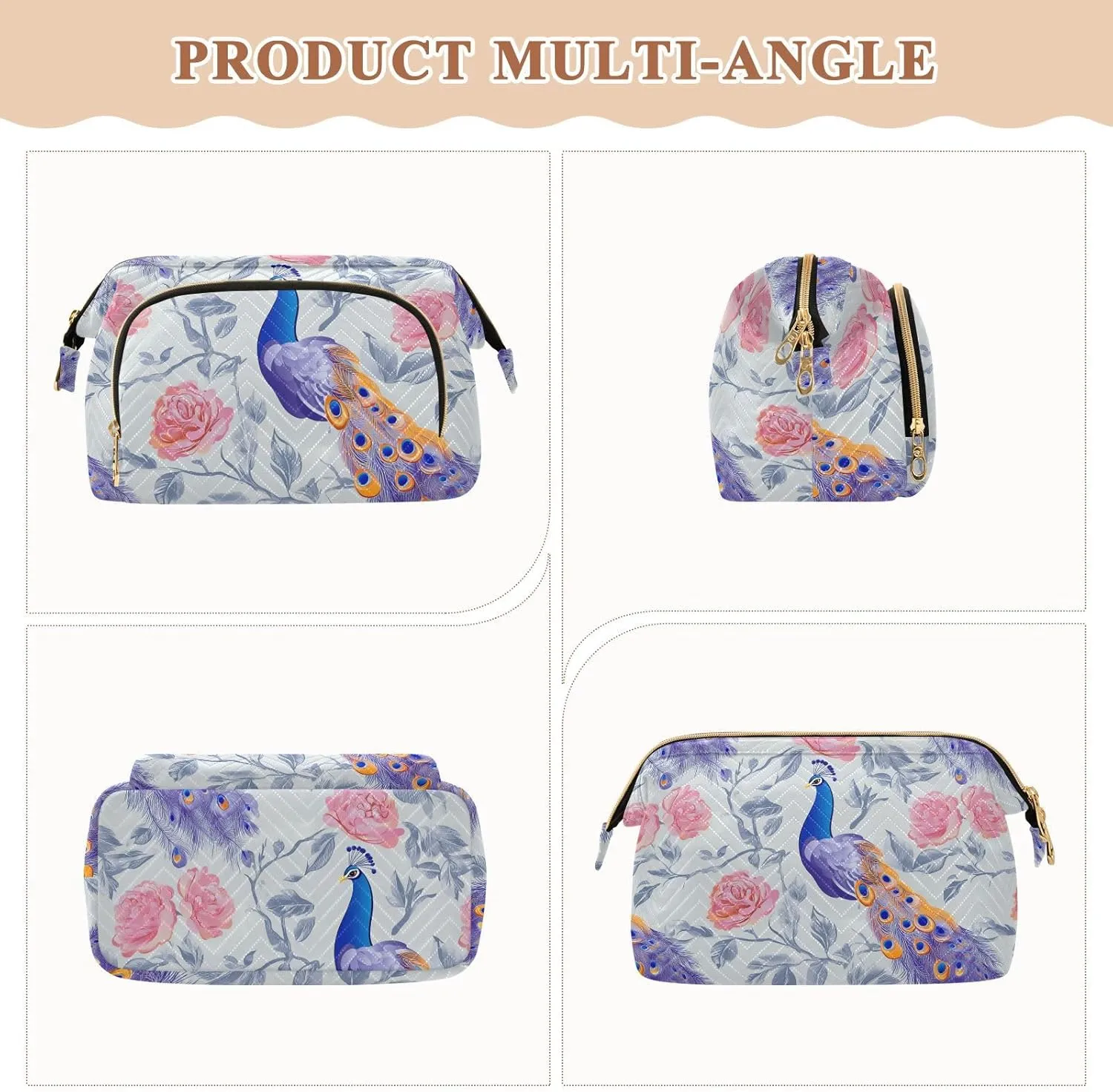 Toiletry Travel Kit drill hive recede Organizer Cartoon Peacock Silver Travel Bag Portable Toiletry Bag For Women Change Purse for 