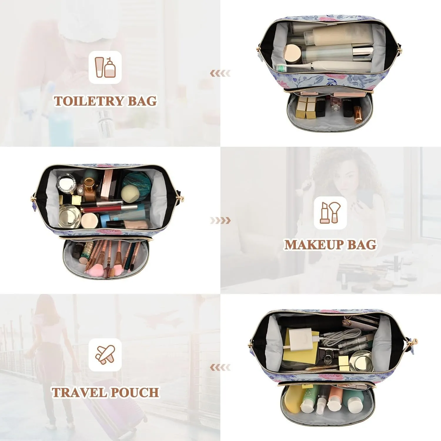 Toiletry Travel Kit drill hive recede Organizer Cartoon Peacock Silver Travel Bag Portable Toiletry Bag For Women Change Purse for 