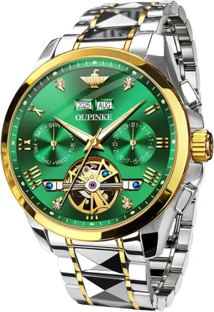Tone Tungsten Steel Waterproof Sapphire Calendar OUPINKE Men's Watch Automatic Designer Big Face Luxury Mechanical Skeleton Dress Business saint concept Wrist Watches Two 