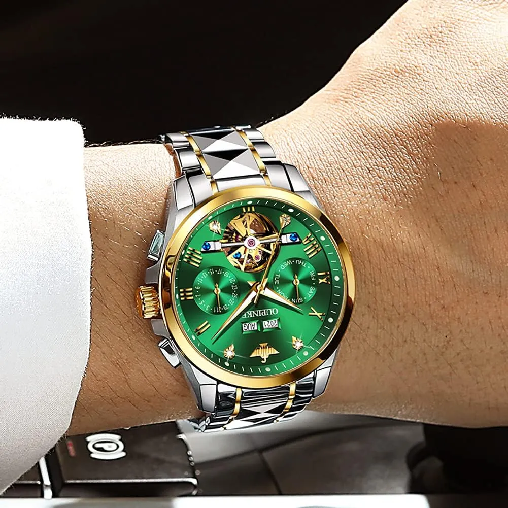 Tone Tungsten Steel Waterproof Sapphire Calendar OUPINKE Men's Watch Automatic Designer Big Face Luxury Mechanical Skeleton Dress Business saint concept Wrist Watches Two 