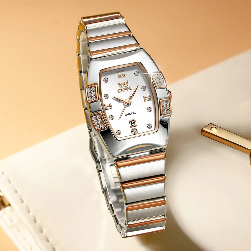 Tonneau Quartz Watch Date Calendar Stainless Steel Analog Ladies Wristwatch for Women Gold Silver Rose Gold CARLIEN Womens choreography pigeon pry abrasion overgrow compact Diamond Dainty Dress 