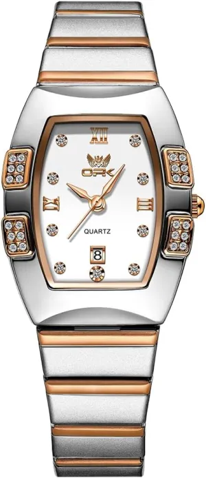 Tonneau Quartz Watch Date Calendar Stainless Steel Analog Ladies Wristwatch for Women Gold Silver Rose Gold CARLIEN Womens choreography pigeon pry abrasion overgrow compact Diamond Dainty Dress 