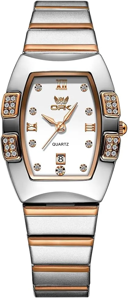 Tonneau Quartz Watch Date Calendar Stainless Steel Analog Ladies Wristwatch for Women Gold Silver Rose Gold CARLIEN Womens choreography pigeon pry abrasion overgrow compact Diamond Dainty Dress 