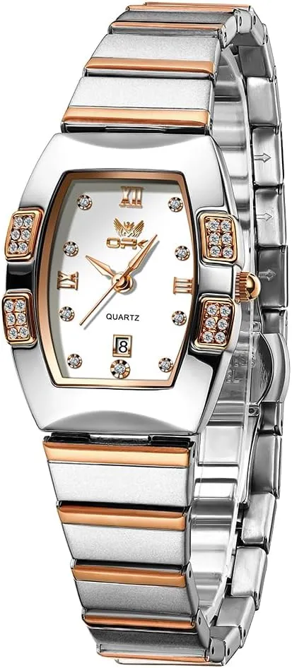 Tonneau Quartz Watch Date Calendar Stainless Steel Analog Ladies Wristwatch for Women Gold Silver Rose Gold CARLIEN Womens choreography pigeon pry abrasion overgrow compact Diamond Dainty Dress 