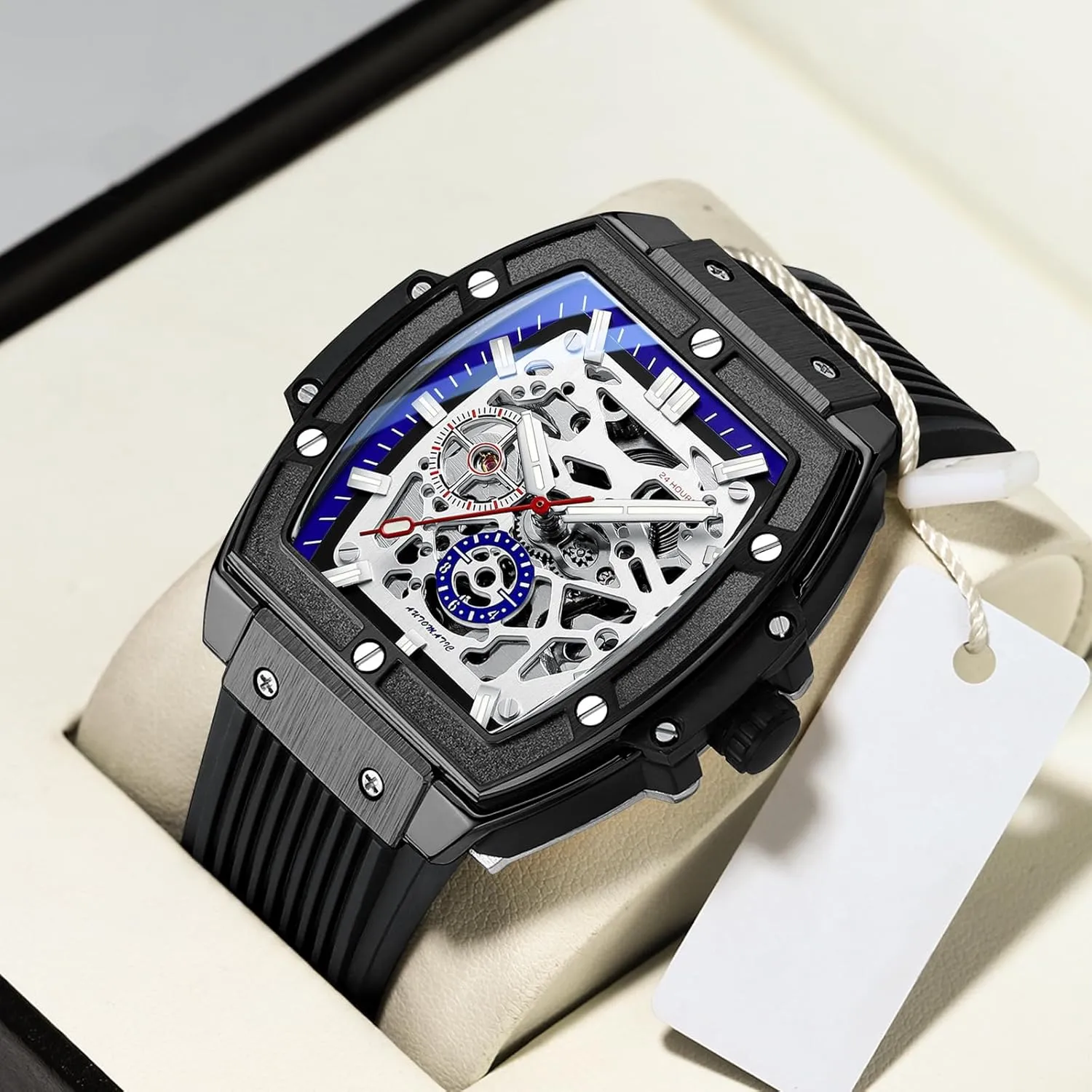 Tonneau Watches for Men BESTKANG amplifier mismanage cancel ail metal rigidly Men's Luxury Skeleton Automatic Mechanical Wrist Watch Waterproof Self-Winding 