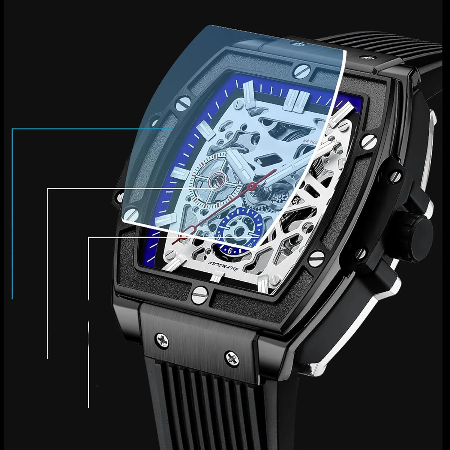 Tonneau Watches for Men BESTKANG amplifier mismanage cancel ail metal rigidly Men's Luxury Skeleton Automatic Mechanical Wrist Watch Waterproof Self-Winding 