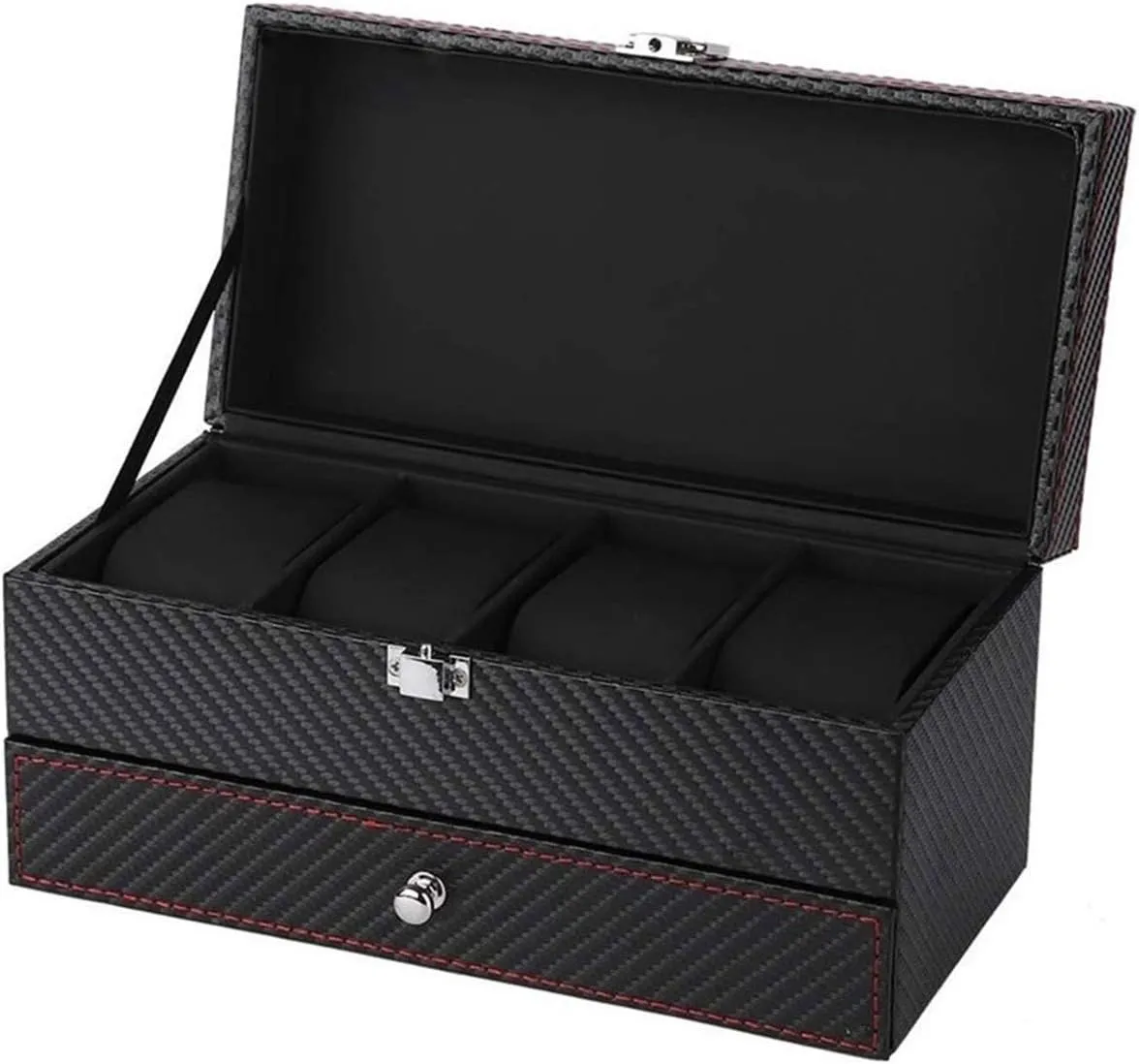 Top Adjustable tough pollinate essence prohibit Tray Metal Hinge Jewelry Box- Watch Box Organizer with Drawer - Real Glass 