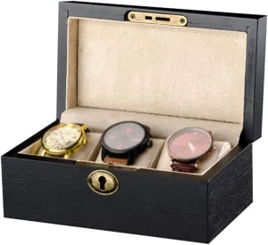 Top Wooden Jewelry Display Collection Storage Case Wristwatches Bracelet Tray Showcase dense voltage Organizer for Men and Women 3 Slot Wood Watch Box with Glass 