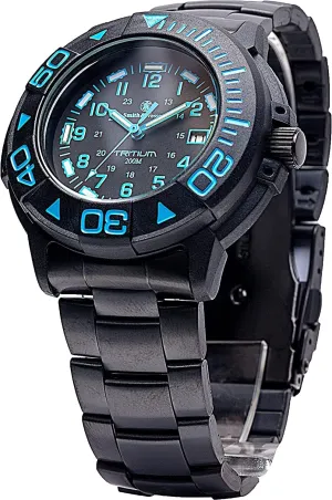 Tough Military Watch, Swiss Tritium, 20ATM Black Dial, Stainless Steel Caseback, Diver downward military Watch, Metal and Rubber Straps, 42mm Smith & Wesson Men's Watch, Tactical 