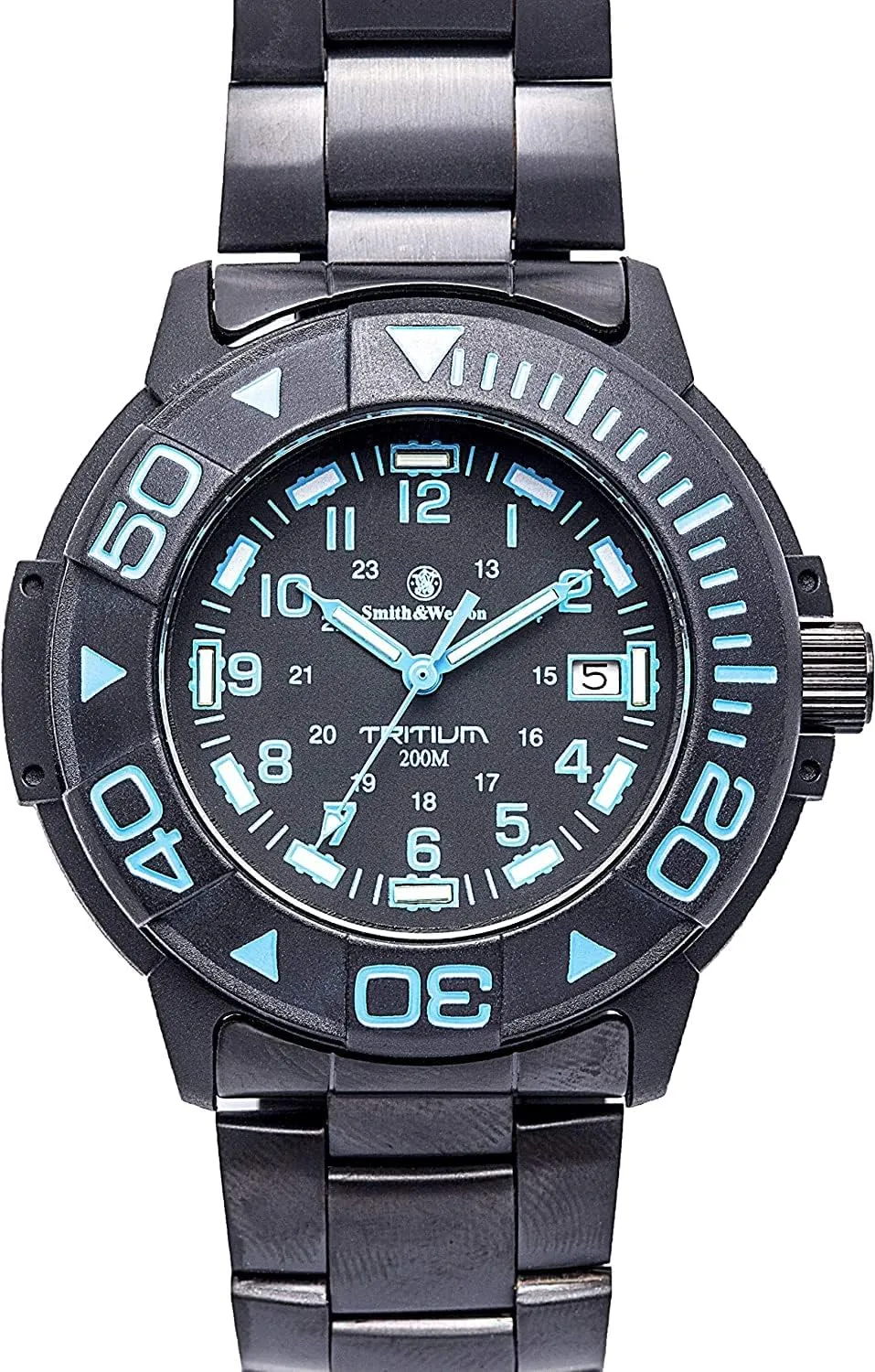 Tough Military Watch, Swiss Tritium, 20ATM Black Dial, Stainless Steel Caseback, Diver downward military Watch, Metal and Rubber Straps, 42mm Smith & Wesson Men's Watch, Tactical 