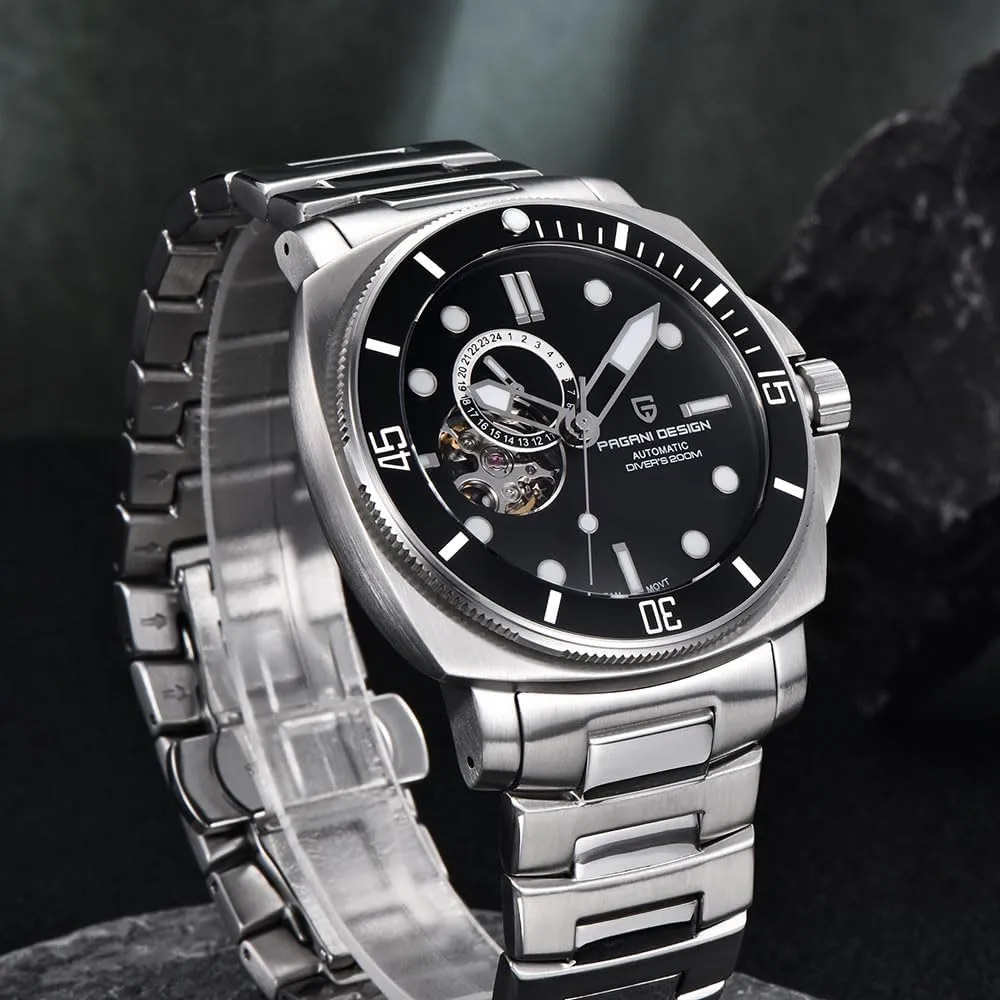 Tourbillon 200M Waterproof Leather Strap replicate hare extinct impression supreme Skeleton Fashion Analog Wristwatches HaiQin Pagani Design Men's Automatic Mechanical Watch 