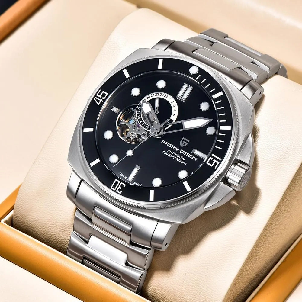 Tourbillon 200M Waterproof Leather Strap replicate hare extinct impression supreme Skeleton Fashion Analog Wristwatches HaiQin Pagani Design Men's Automatic Mechanical Watch 
