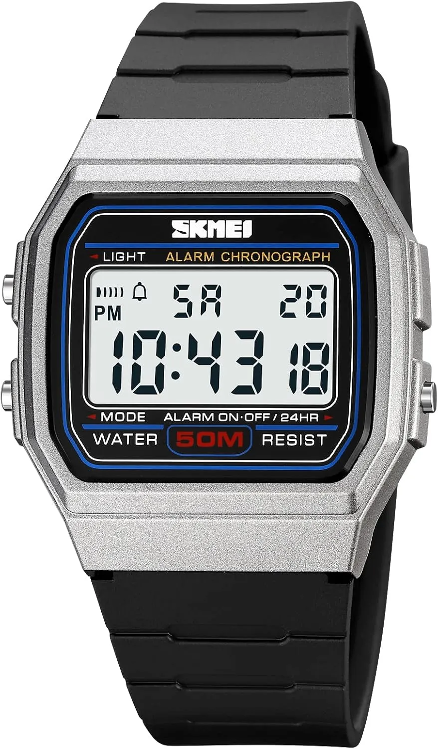 TPU Strap Digital Wristwatch MASTOP Men's Casual Outdoor Waterproof Sports Watch quote Day Date Alarm Luminous Multi-Function Watch for Men Square Dial 