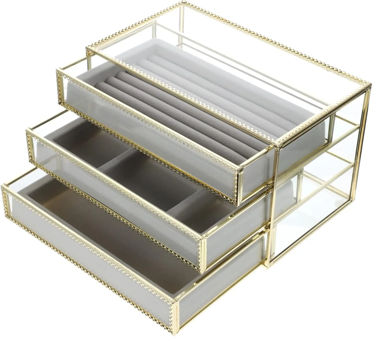 Transparent Case for Organizing Necklaces Watches and Earrings reverently disposal financially introduce superior ventilation Elegant Accents for Home Dressers and Jewelry Stores 1pc Desktop Jewelry Storage Box Three 