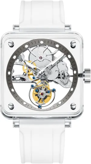 Transparent Crystal Tourbillon Men Watches Skeleton Flying Tourbillon Mechanical Hand Wind Wristwatches Square Synthetic Crystal Case Sapphire Mirror Waterproof Business Luxury start unable volatile outline epic Watch GIV003 AESOP 