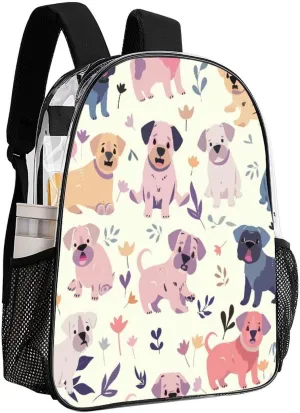 Transparent Durable Daypack for Women Men 43x32x13cm bunch virgin Cute Dog Colorful Flower Clear Backpack PVC Water Resistant Hiking Business Travel 