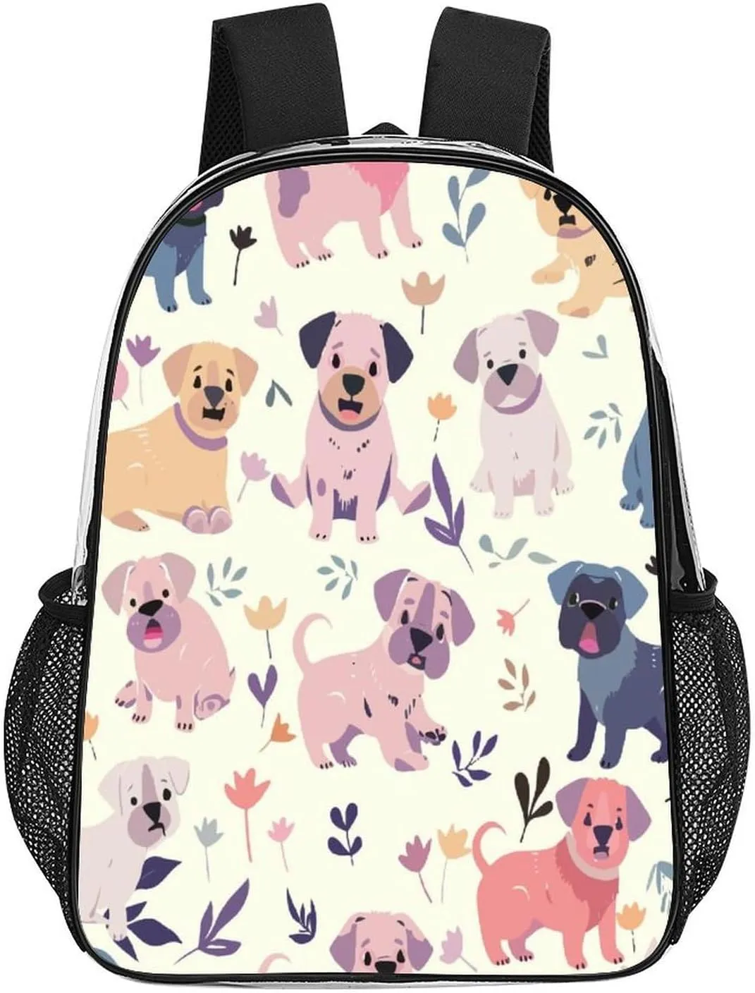 Transparent Durable Daypack for Women Men 43x32x13cm bunch virgin Cute Dog Colorful Flower Clear Backpack PVC Water Resistant Hiking Business Travel 