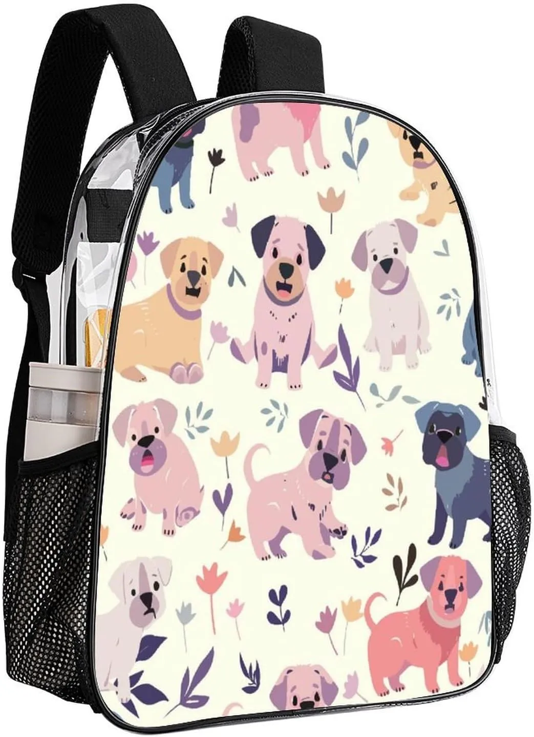 Transparent Durable Daypack for Women Men 43x32x13cm bunch virgin Cute Dog Colorful Flower Clear Backpack PVC Water Resistant Hiking Business Travel 