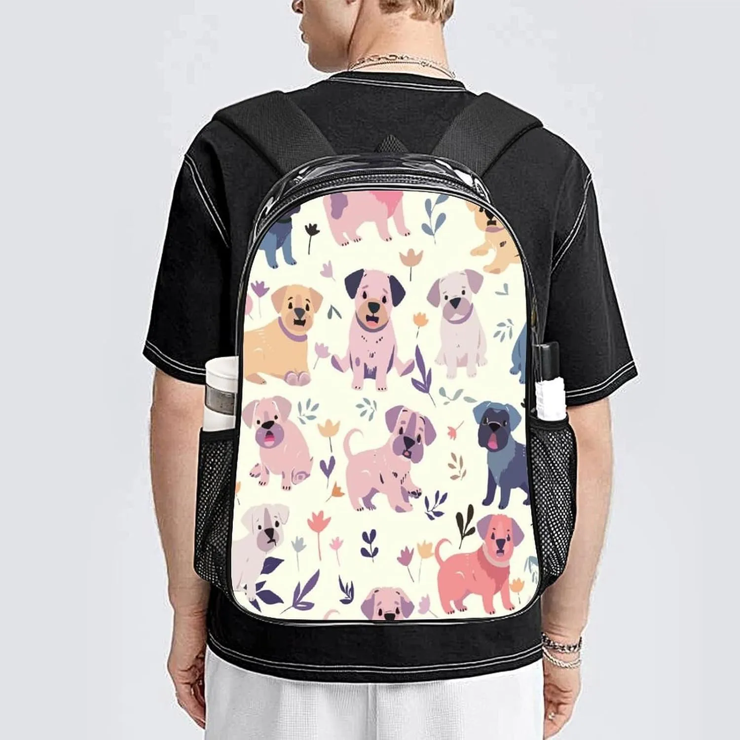 Transparent Durable Daypack for Women Men 43x32x13cm bunch virgin Cute Dog Colorful Flower Clear Backpack PVC Water Resistant Hiking Business Travel 