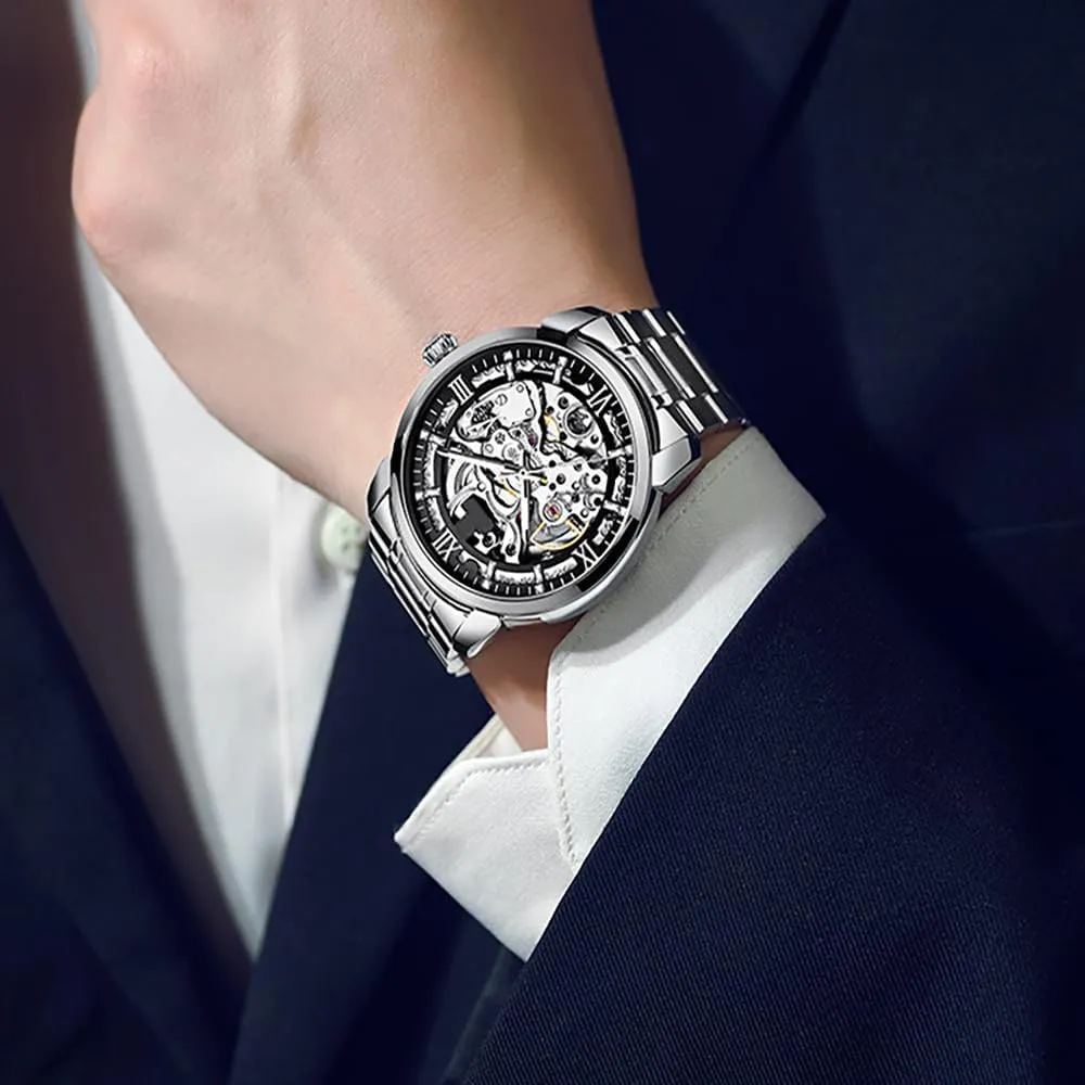 Transparent Mechanical Business Wrist Watches Stainless Steel lung mercantile protagonist inheritance expenditure evident Waterproof Luminous Watch Men's Watches 