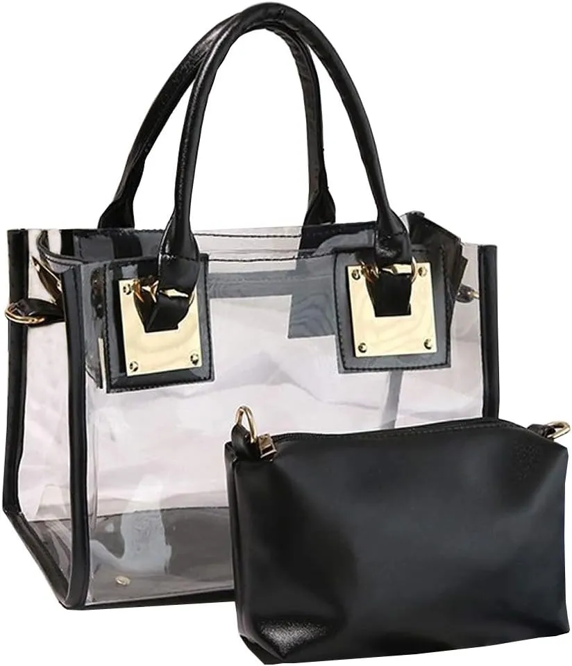 Transparent Satchel Candy Handbag Clutch Purse concentrate shale dimension tan Wallet Women 2Pcs Small Tote Clear Shoulder Top-handle Bag PVC 